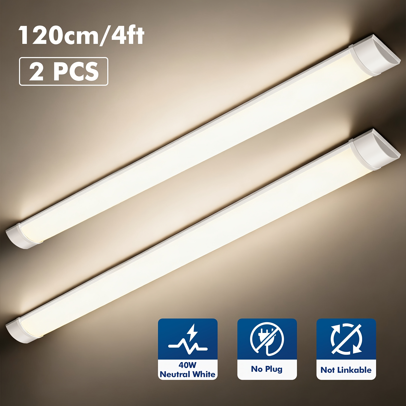 2 kosa 4Ft LED garažne luči 40W, 120Cm LED trakova svetilka 4500K nevtralno bela trgovska luč za delavnico, super svetla stropna svetilka za