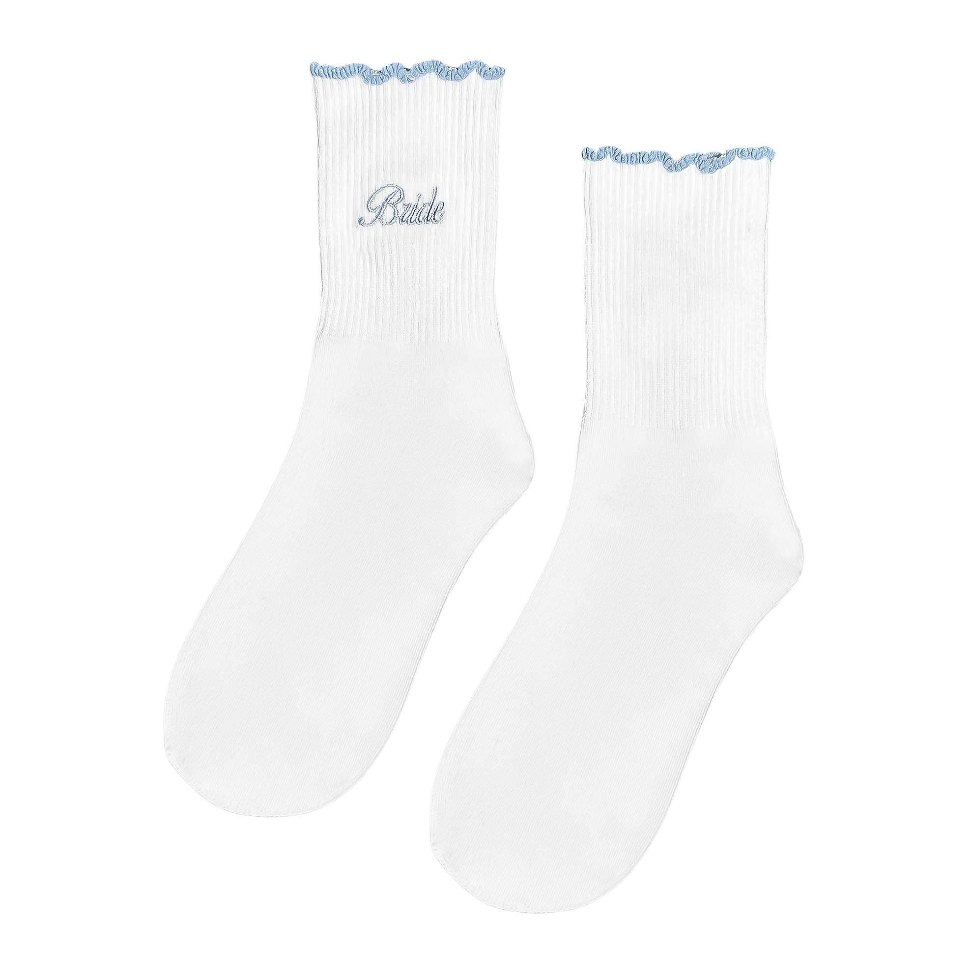 Image of Socks For Brides, Sky Blue "" Embroidery Angle Socks, Gifts For Bridal Shower Engagement Wedding Party, Blissful Socks For Mrs, Bride-to-be, Props For Photo Shooting