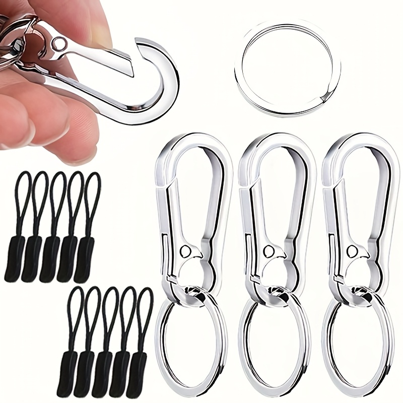 

3pcs/set Classic Men Stainless Steel Gourd Keychain Waist Belt Clip Anti-lost Hanging Ring Car Decoration Gift, Included 10 Black Lanyard