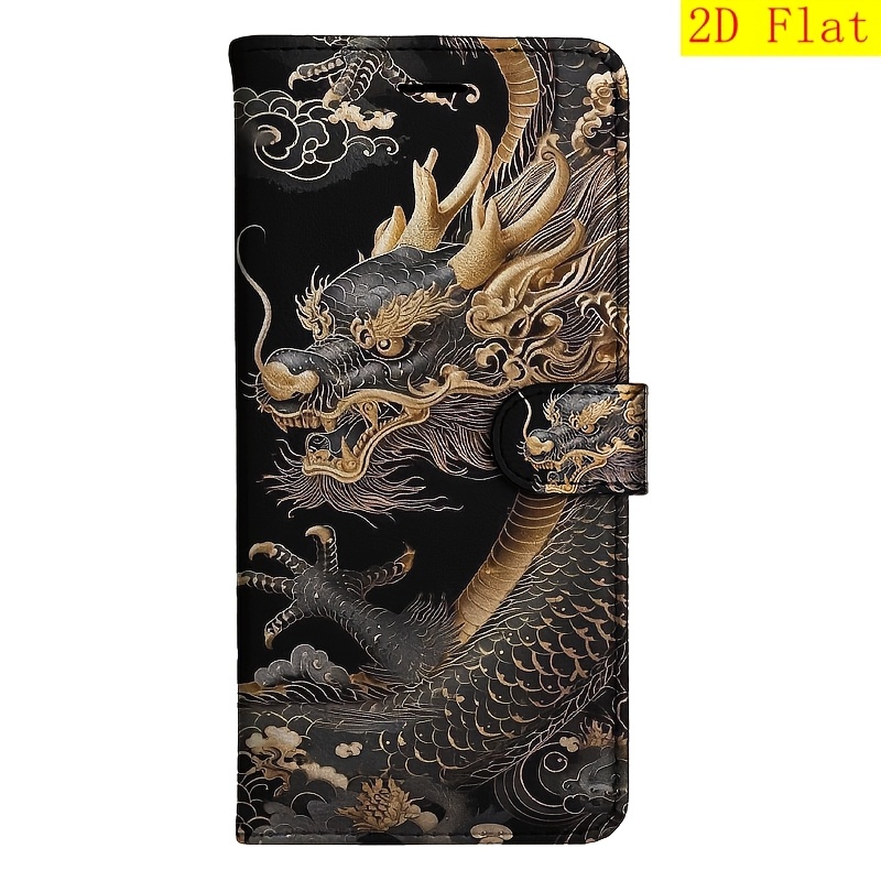 TEMU Phone Case - 2d Flat Horn Magnetic Flip Wallet Case With Card Holder Stand Suitable For Iphone 5/6/6s/7/8/x/xs/xr/se2 2020/se3 2022/11/12/13/