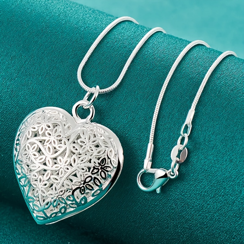 Stylish 925 Sterling Silver Hollow Heart-shaped Pendant Necklace, Suitable For Men And Women As A Jewelry Gift