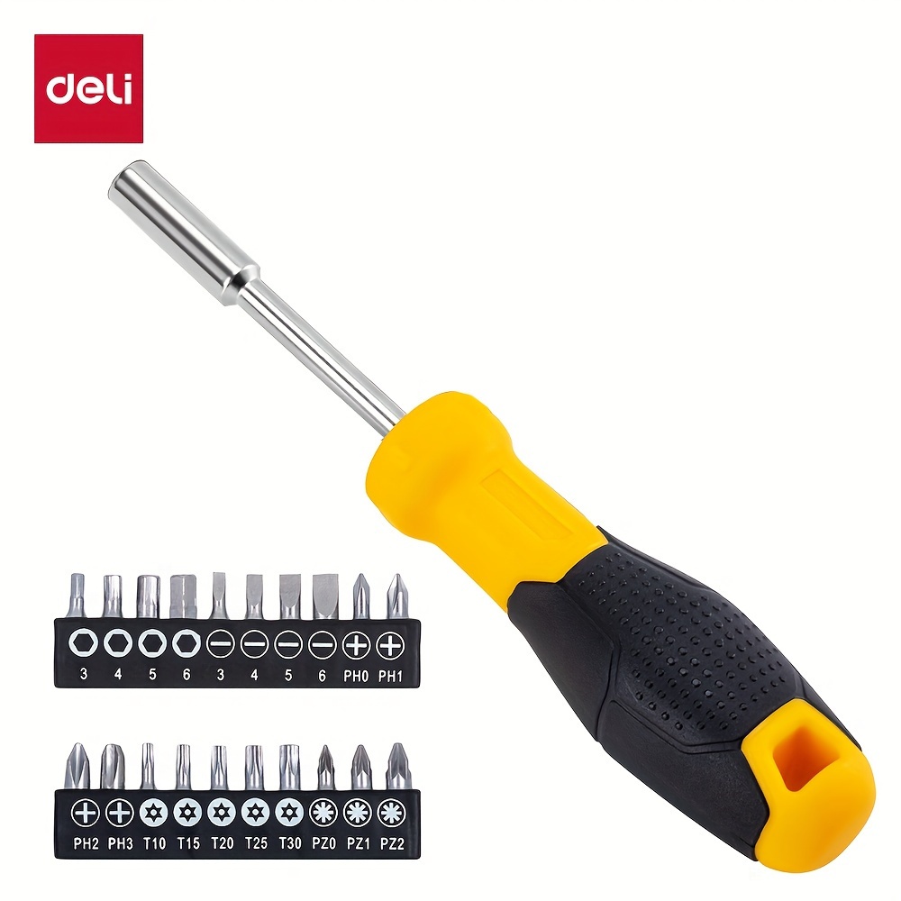 

Deli 21 Pcs Magnetic Screwdriver & Bit Set, Strong , Steel Alloy & Non-slip Ergonomic Handle Bit Hold