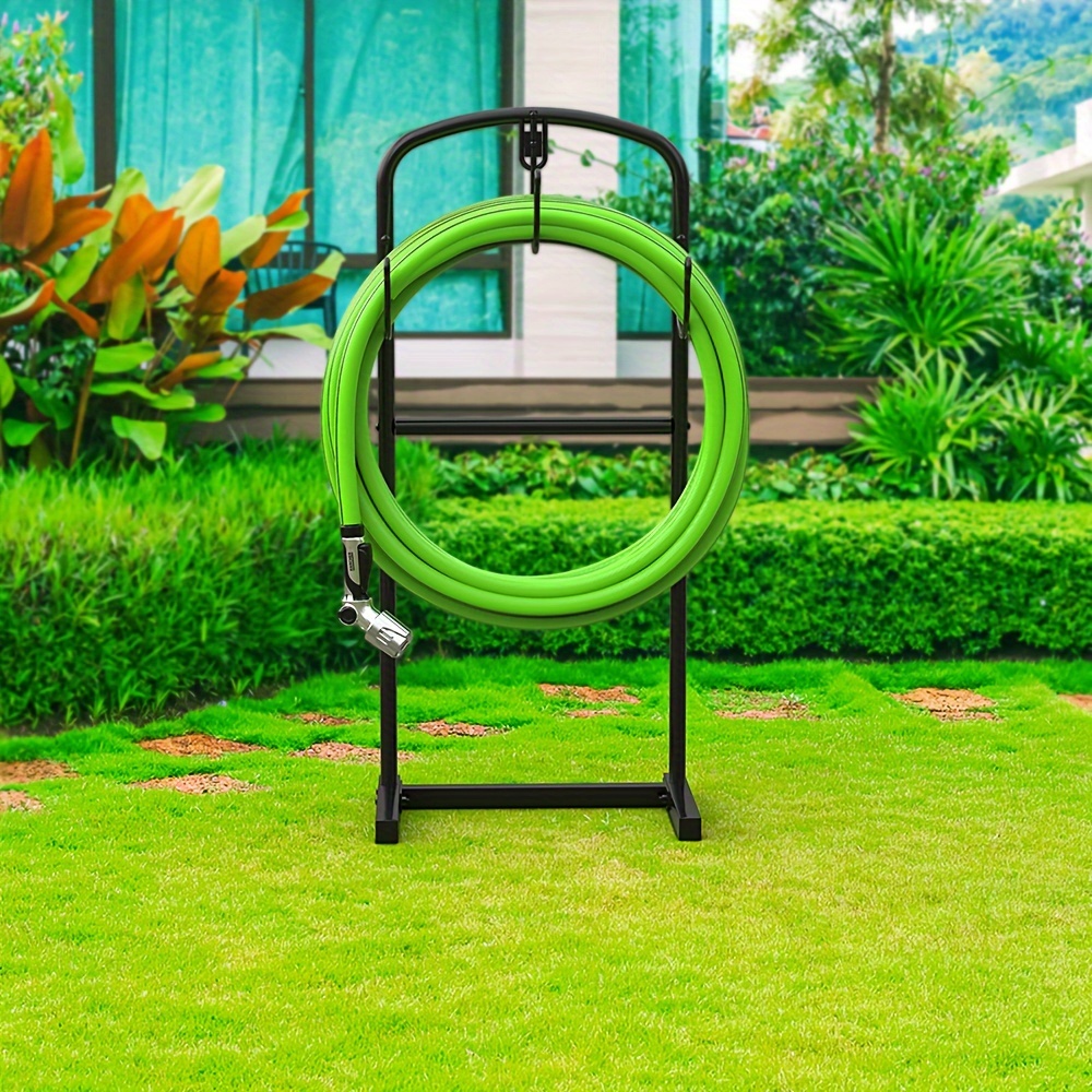 Image of Garden Hose Holder, Detachable Heavy Duty Hose Rack, Freestanding Water Pipe Hose Stand With Hanger Hooks Hose Rack For Outdoor Yard And Lawn Gardening Gift Outside, Black
