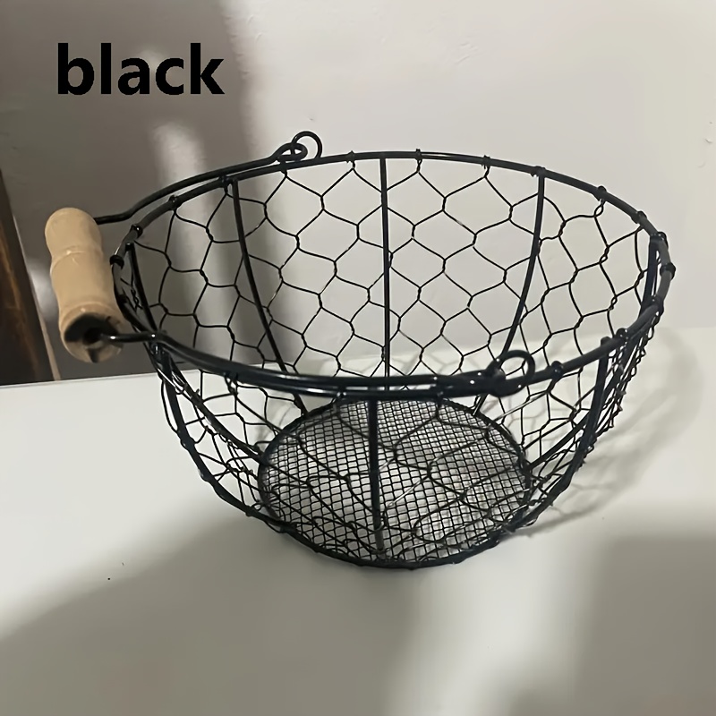 TEMU 1pc Cross-border Wrought Basket Egg Basket, Storage Basket Basket Kitchen Storage Basket, Farmhouse Style Egg Collection Basket With Handle