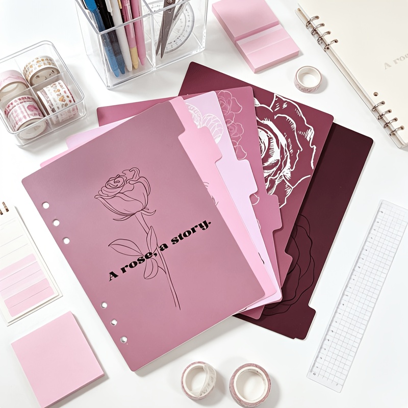 TEMU Ins-style Floral A5 Loose-leaf Dividers, Sketch Rose Pattern Index Tabs, Compatible With A5 6-ring Binder, Planner Organizer And Decorative