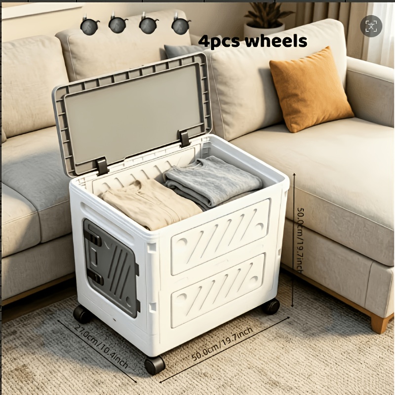 TEMU Large Capacity Foldable Wheeled Storage Box With 4 Wheels, 23.6/19.7" Heavy-duty Plastic Clothing Storage Box, Gray Lid, Waterproof Stackable