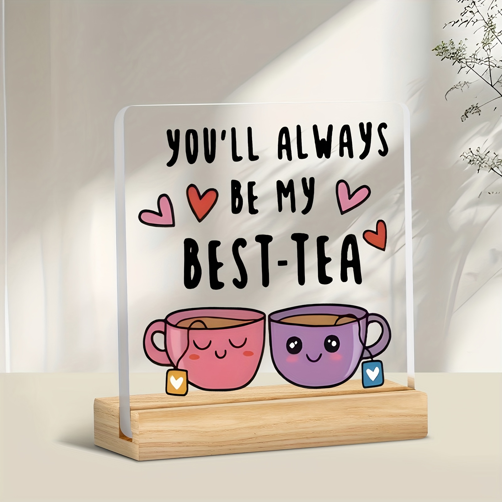 TEMU 2d Flat Friendship Acrylic Desktop Ornaments With Cute Teacup Patterns, To , On Desk Or Bedside Surprise For Graduation, Relocation Or Thanks