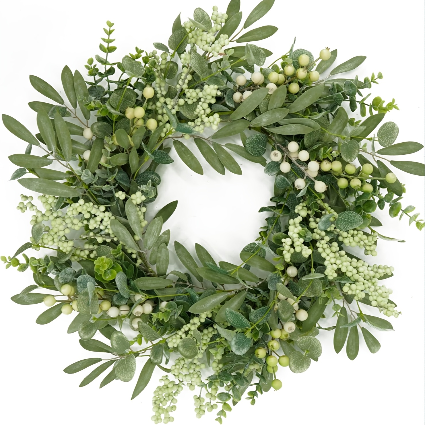 

1pc Art Plastic Green Eucalyptus Wreath With Olive And Mixed Berry Accents - No Electricity Or Feathers Required - Indoor/outdoor Decor For Home, Porch, Wall, Window, Wedding