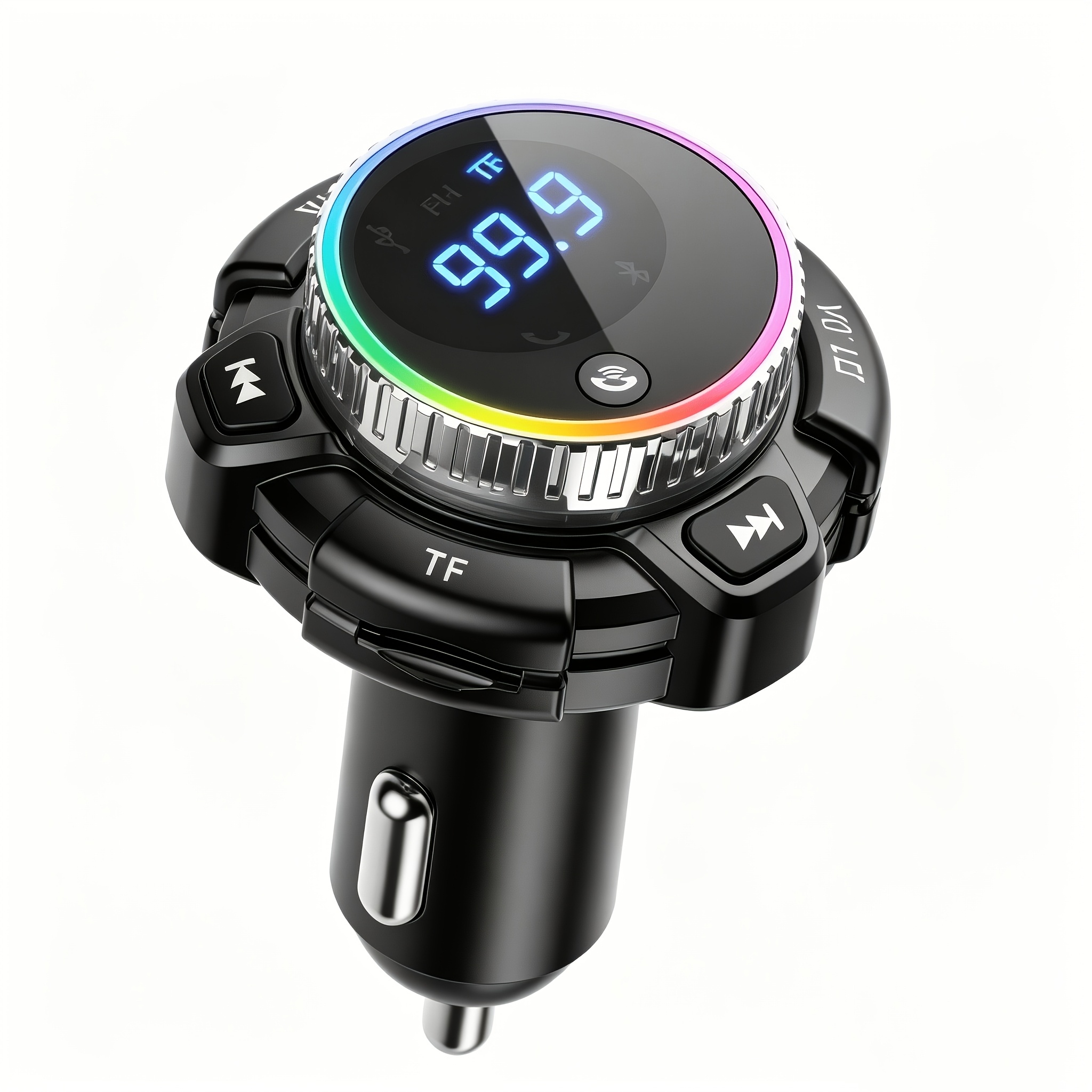 Image of Wireless Fm Transmitter Car Adapter, Usb And Type-c Fast Charging Port, Hifi Treble Control, Large Knob And Dual Roller Buttons, Support U Disk With Led Light Strip Color Display, Without Battery