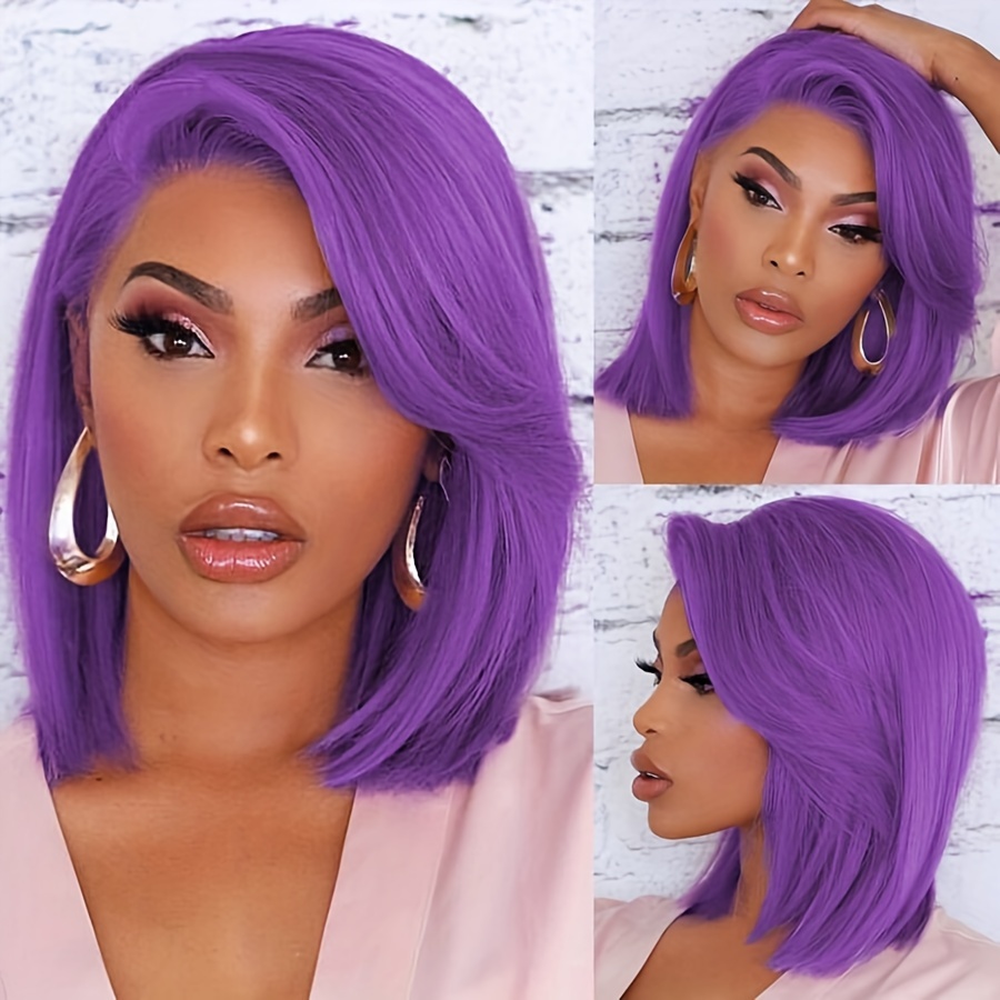 Purple Colored 13 4 Lace Frontal Wig Human Hair Short Bob Lace Front Wigs Transparent Lace Front Human Hair Wigs 150