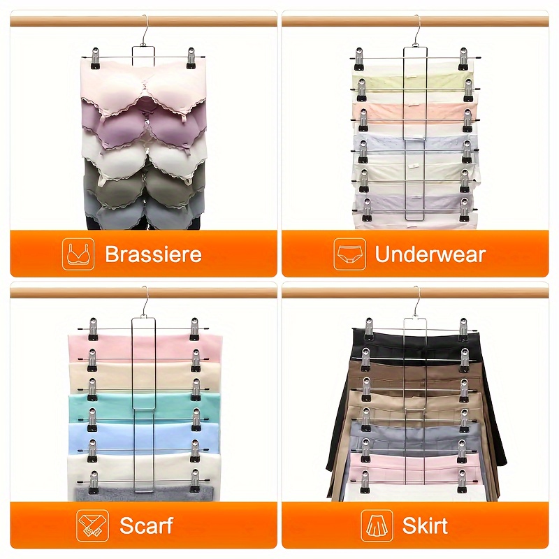 1pc multifunctional folding hanger 6 tier with clip pants rack skirt rack home   space saving clothes pants organizer details 4