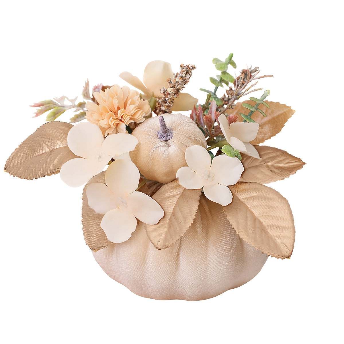 TEMU 1pc Artificial Eucalyptus Maple Leaf Pumpkin Potted Plant, In Creamy White, Light Brown, And Golden. , Thanksgiving, And Halloween Autumn-themed
