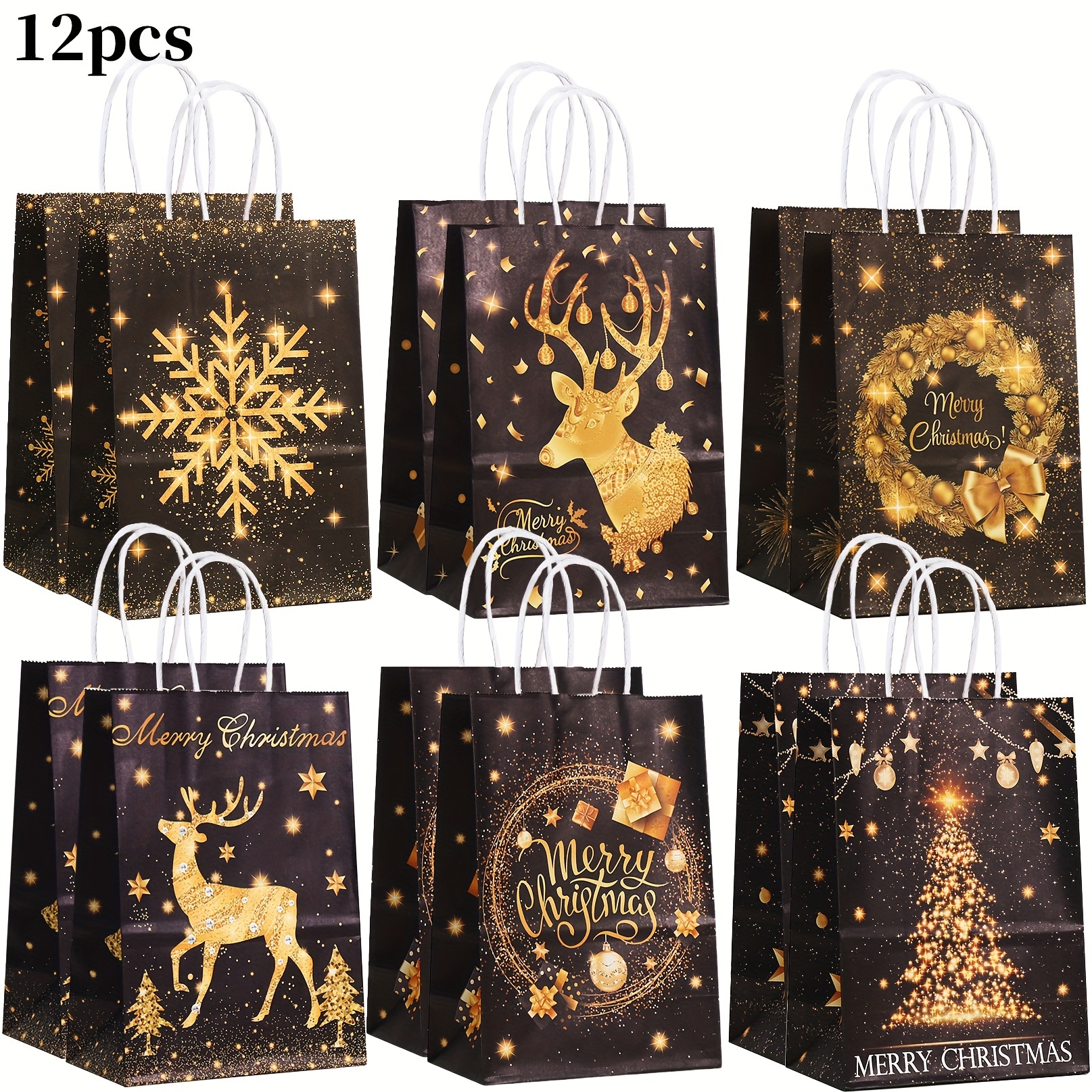 Gift For Her/him 12/18pcs Christmas Gift Bags, Christmas Paper Bags, 8.3x5.9x3.2 Inches With Handles Xmas Gift Bags, Suitable For Holiday Paper Gift Bags, Christmas Gift Bags, Party Gift Bags