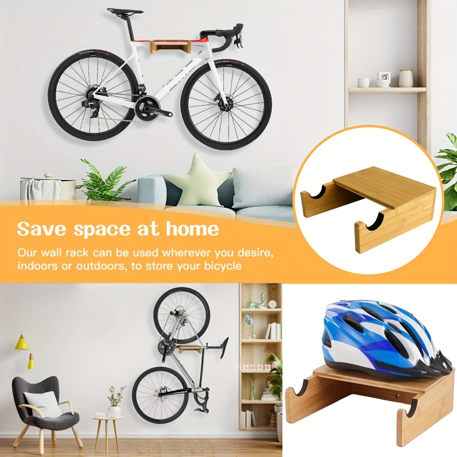 1pc Wooden Bike Wall Mount - Indoor Bicycle Rack, Hardwood Bike Rack Storage with Removable Shelf, Weighing up to 18.14 KG, Saves Space, Ideal for Storing Road Bike Helmets and Household Items