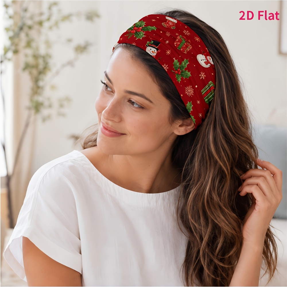 TEMU 2d Flat 1pc New Style Hair Band, Snowman, Christmas Stocking And Gift Box Pattern, Suitable For Yoga/fitness/daily Commute/skincare, Photo