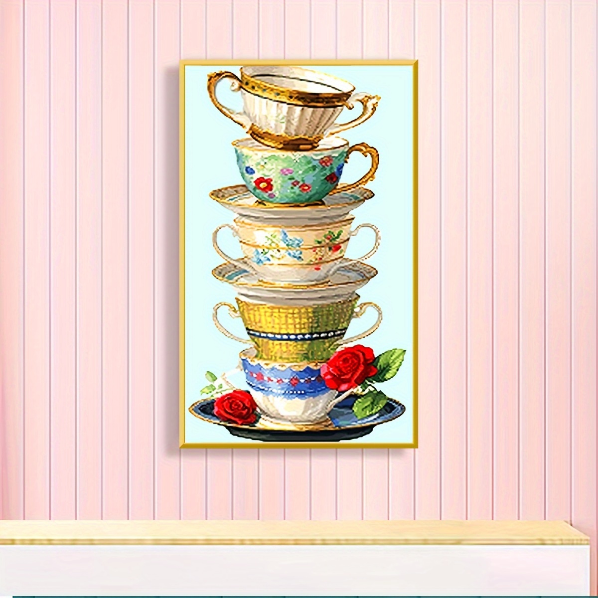 ชุดเริ่มต้นการเย็บประกอบด้วยแพทเทิร์นการเย็บกาแฟและดอกกุหลาบแบบต Cross Stitch Kit, 11CT Stamped Embroidery Starter Set พร้อมด้วยด้ายหลายเส้น, ผ้าที่พริ้มลายไว้ล่วงหน้าสำหรับผู้เริ่มต้น, ผ้าสีขาว, ดีไซน์ที่ใช้ได้ทั้งปี รายละเอียด 4