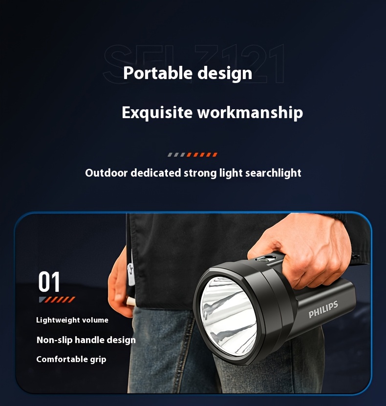 Philips Rechargeable Battery Flashlight, Ultra-Long Life, High Capacity, Portable Spotlight for Outdoor and Emergency Lighting