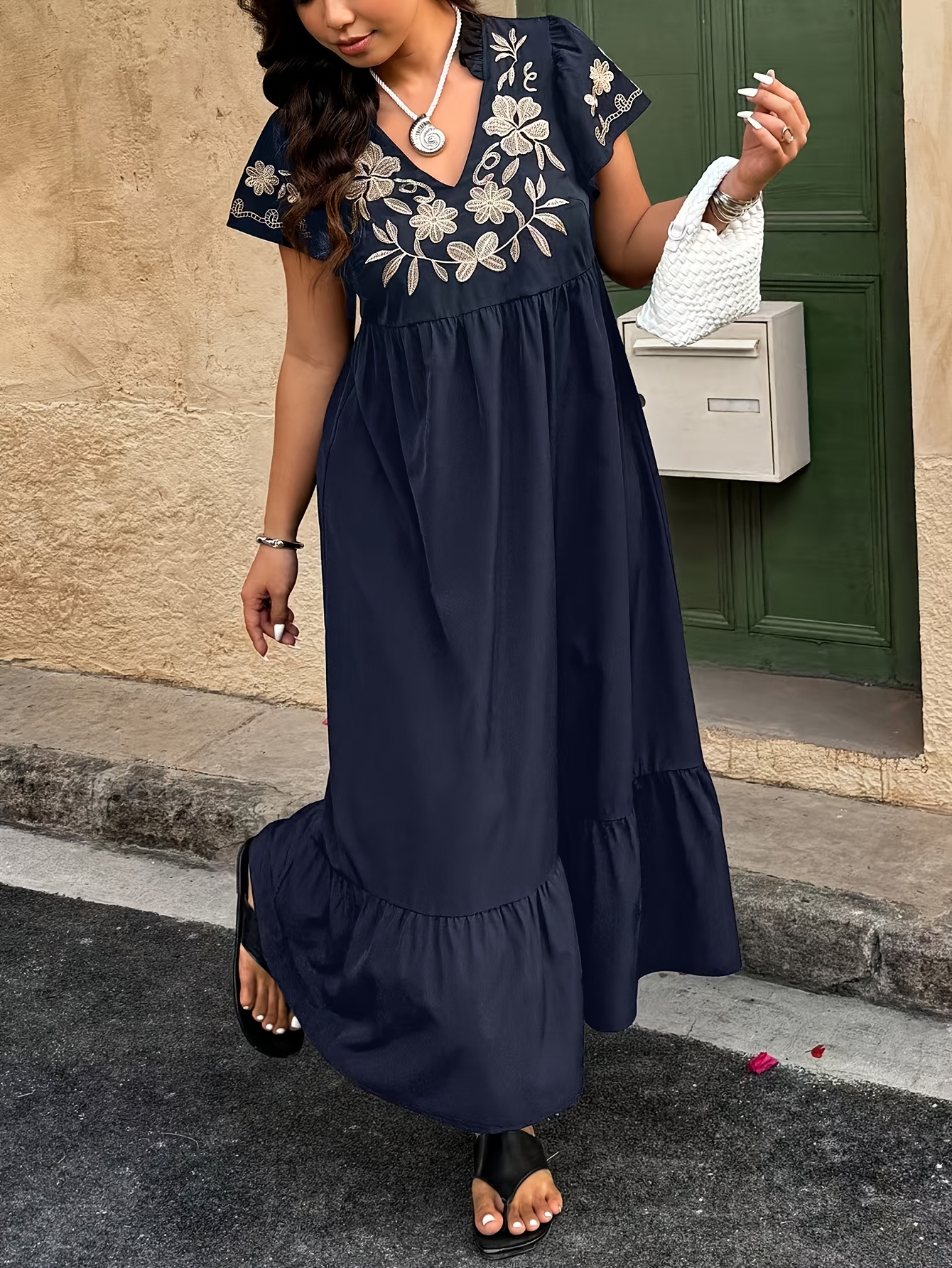 talla elegante vestido largo cuello bordado Temu Guatemala