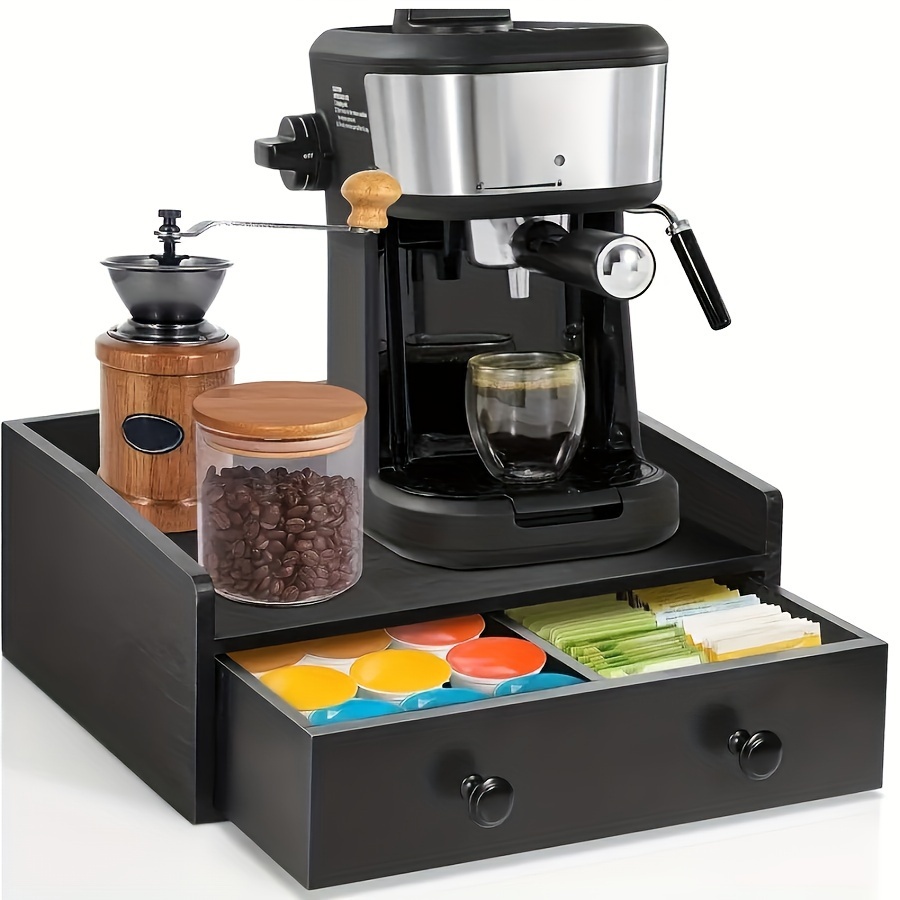 Coffee Bar Rack With Drawers - A Countertop Station Suitable For Italian Thickeners, Open Shelves And Storage Drawers - Storage Rack For Home, Office, And Coffee Shops, Utility Racks