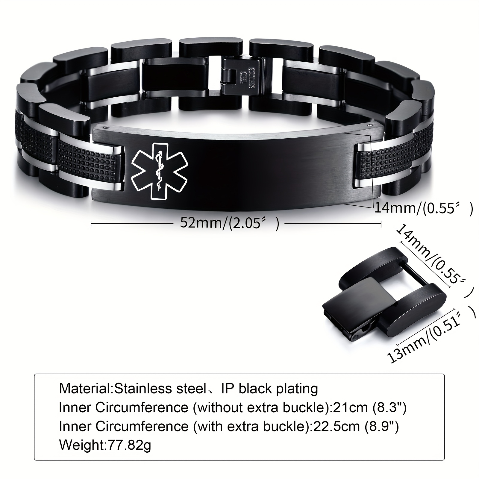 TEMU 1pc Personalized Engraved Emergency Alert Id Bracelet, Men'-tone Black And Blue 316l Stainless Steel 316l Material, High-quality Bracelet + Gift