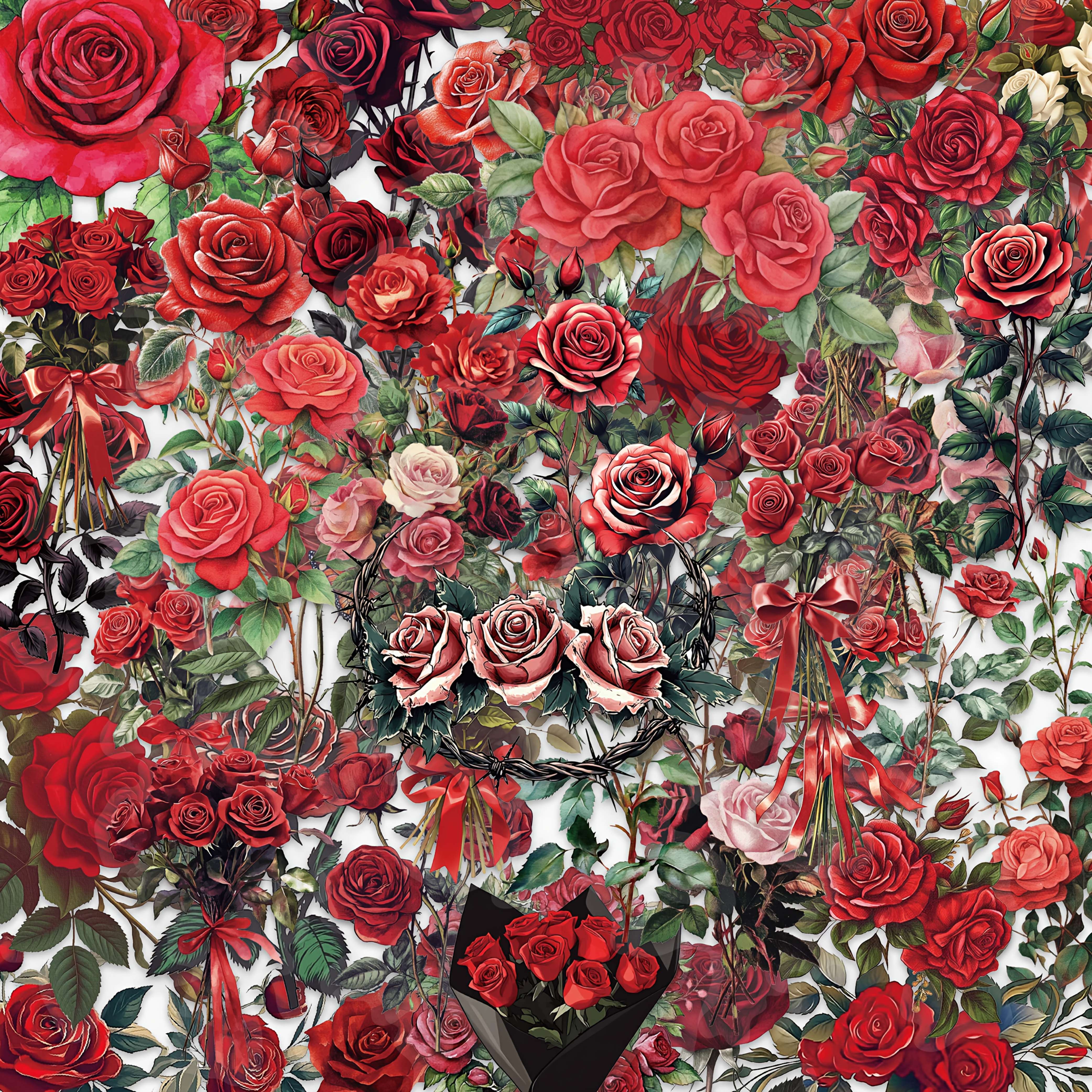 50 Sheets Vintage Red Rose Decorative Suitcase Fridge Journal Material Birthday Party Study Reward Holiday Gift Reward Stickers