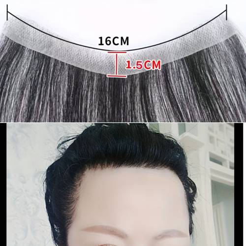 mens hairline real hair invisible scalp hairpieces seamless bangs for men wig pieces to cover baldness on the forehead