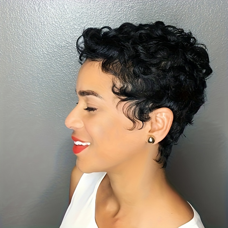 Short Cut Wigs Human Hair Short Human Hair Wigs for Women Glueless Wigs Short Curly wigs with Bangs for Daily Natural Black 1