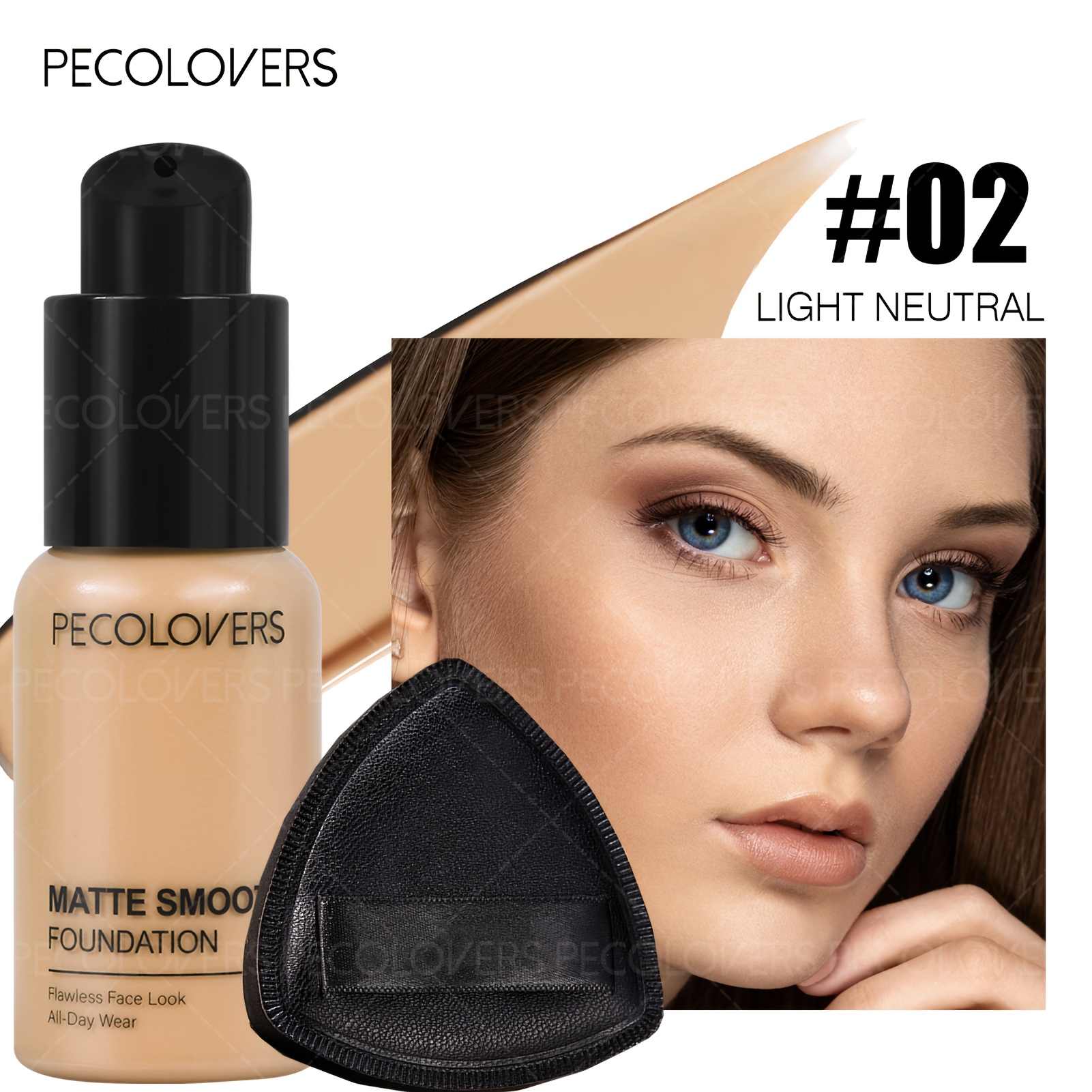1set Liquid Foundation With Puff,, Full Coverage Liquid Foundation, Lightweight, , Essential, Covers Blemishes, Perfect Women's Gift Series, Flawless Makeup, Dark Circles Concealer, Light Beige