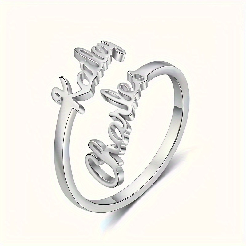 TEMU 1pc Personalized Bohemian Style Open Letter Ring, Custom Name Engraved Stainless Steel Jewelry, Elegant For Women, Casual Attire Or Special Occasions, Ideal Gift For Birthdays Or Anniversaries