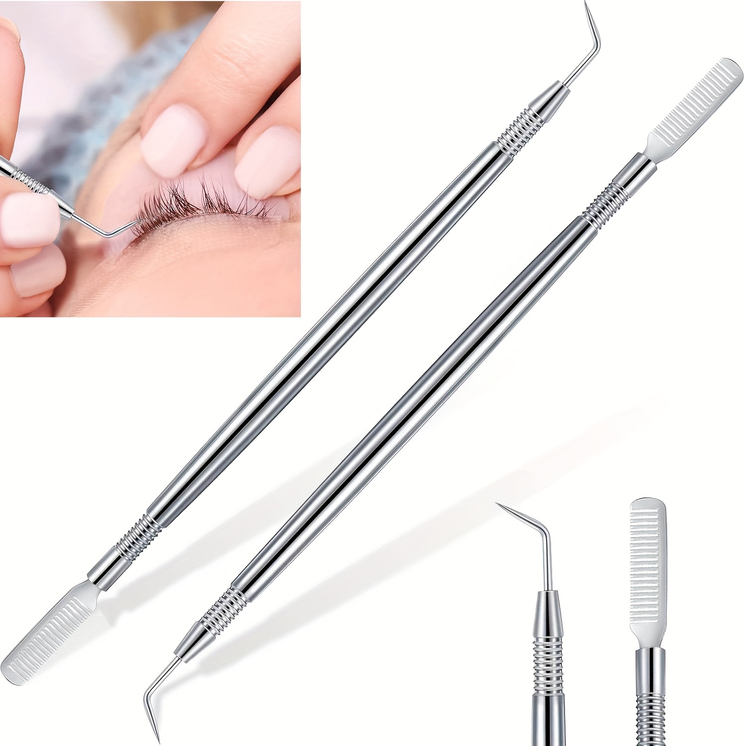 

Eyelash Lift & Perm Kit - 1/2 Pcs Stainless Steel Rods With Brush For Lash And Brow Perming, Tinting, Curling & Extensions - Professional Salon Quality, Silvery
