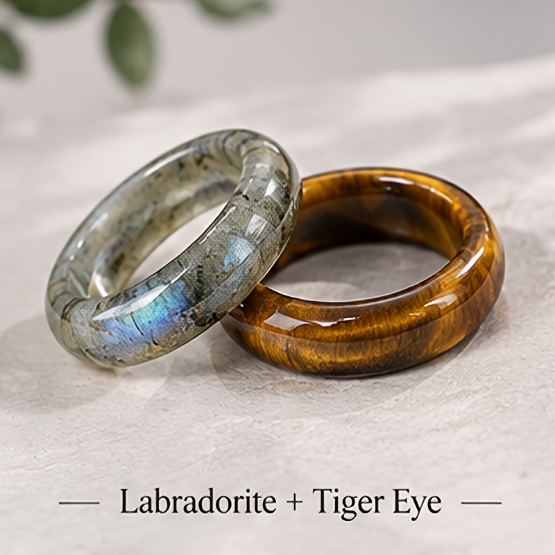 2pcs Elongated Tiger Eye Stone Rings, Exquisite Gift