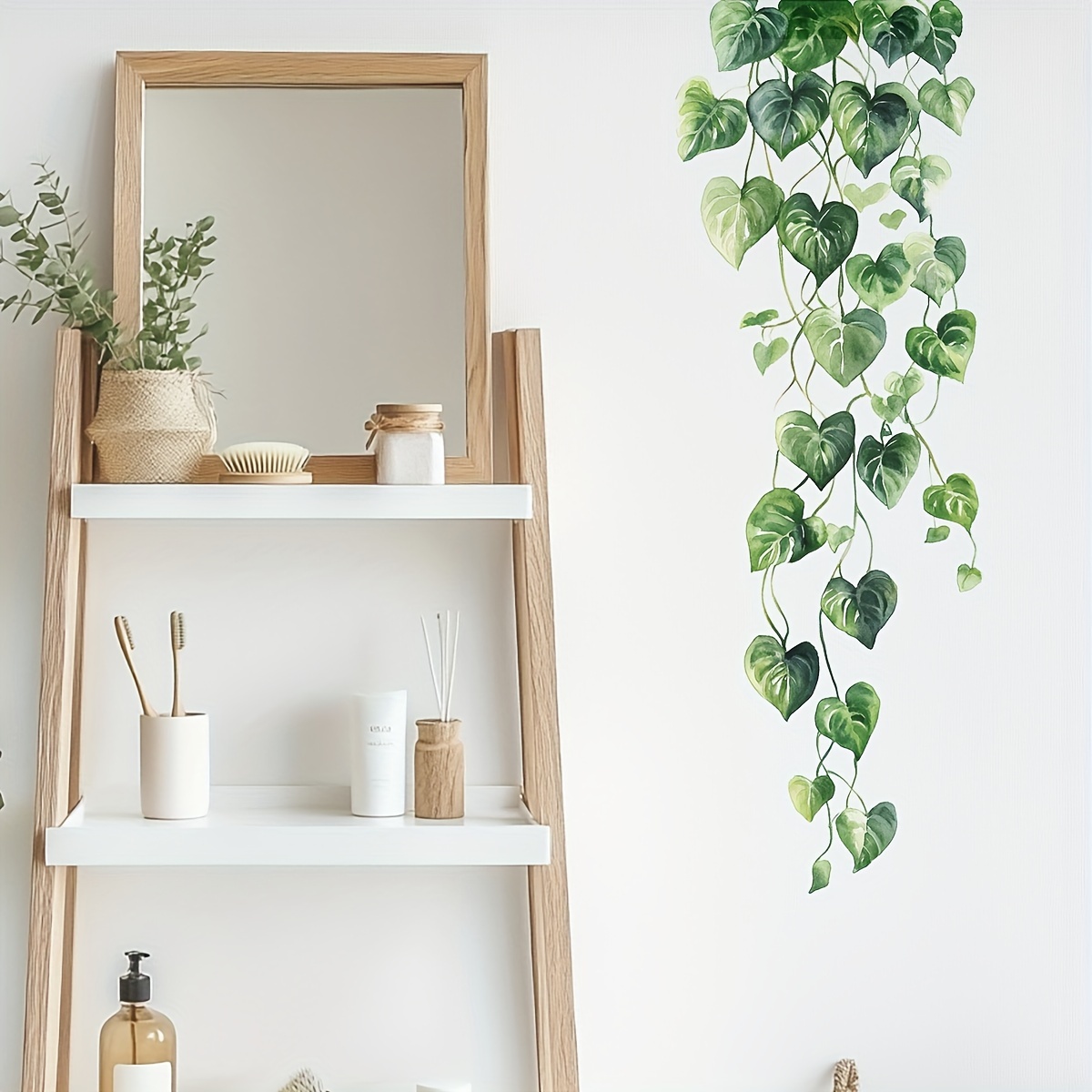 1pc Self-adhesive Ivy Leaves Wall Sticker, Contemporary Style, Pvc Material, For Bedroom, Living Room, And Entryway Decor