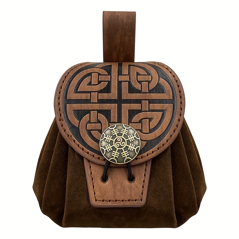 

Mid-century Style Embossed Belt Bag For Men, Viking Vintage Style Renaissance Portable Waist Bag, Coin Purse Dice Bag
