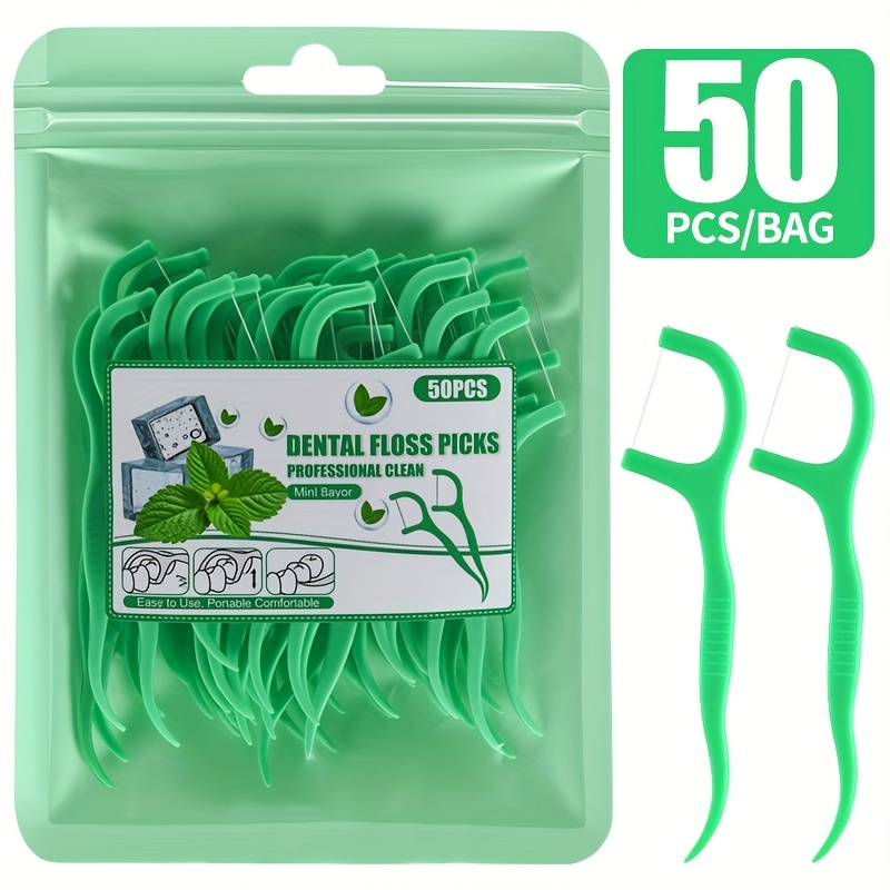 50pcs Mint Flavor Dental Floss - Deep Cleaning Toothpicks, Portable Single-use Oral Hygiene & Travel Essential, Toothpicks, Dental Floss For Teeth