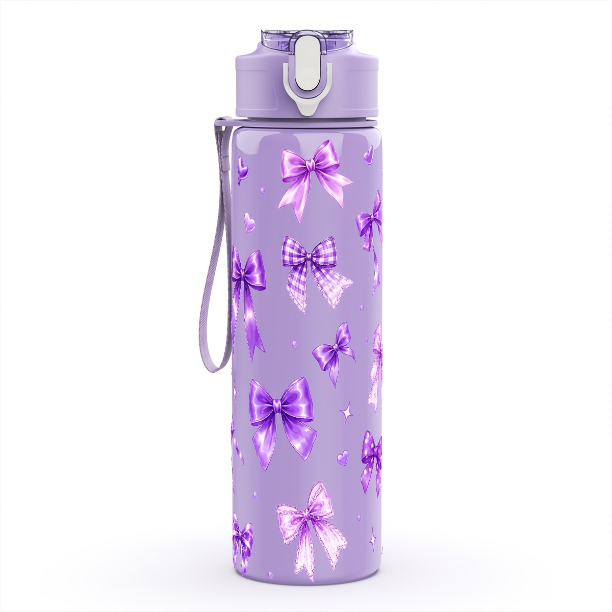 TEMU 1pc Light Purple Bow Pattern Travel Water Bottle With Straw Lid & Spill-resistant - Lightweight Plastic Hydration Cup Suitable For Workout, Gym,