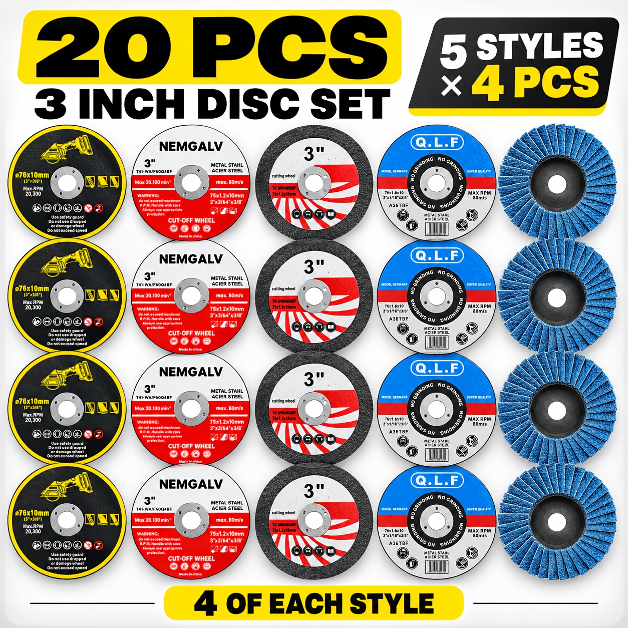 TEMU 3-inch/75mm Metal Cutting And Polishing Set Of 20pcs, Including 16pcs Stainless Steel Resin Cutting And 4pcs High-quality Thickened Durable