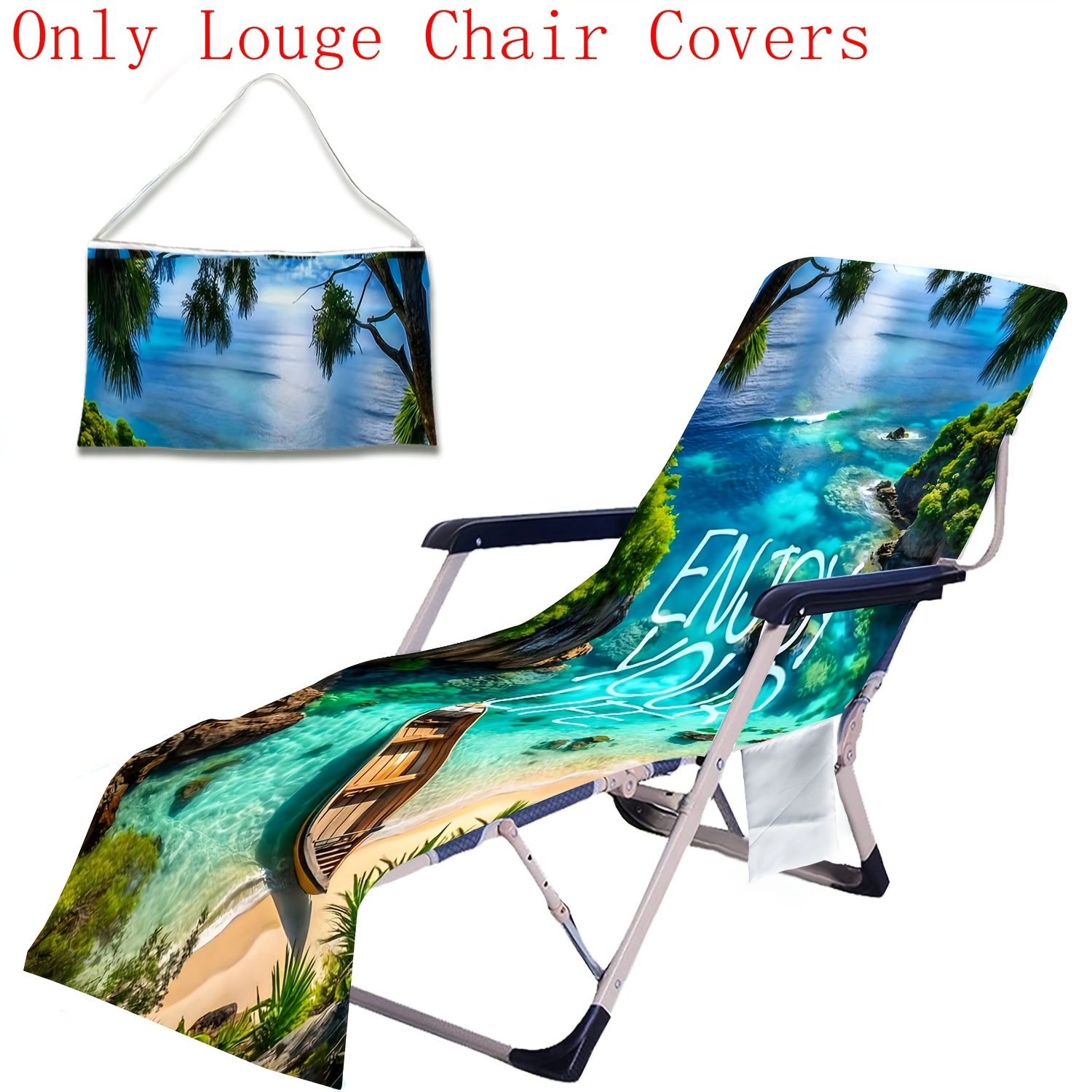 Image of 1pc Themed Quick Dry Chaise Lounge Chair Towel Cover For Sun Lounger Pool Sunbathing Garden , Beach Chair Cover With Side Pockets, Chaise Lounge Cover For Beach Pool Patio