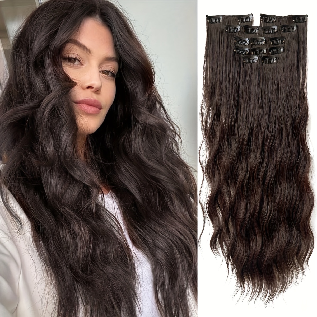 TEMU 7pcs Unisex -in Hair Extensions Set, 150g Thick Layered Long Straight Hair, 62cm 16 , Hairpiece For Women And Men