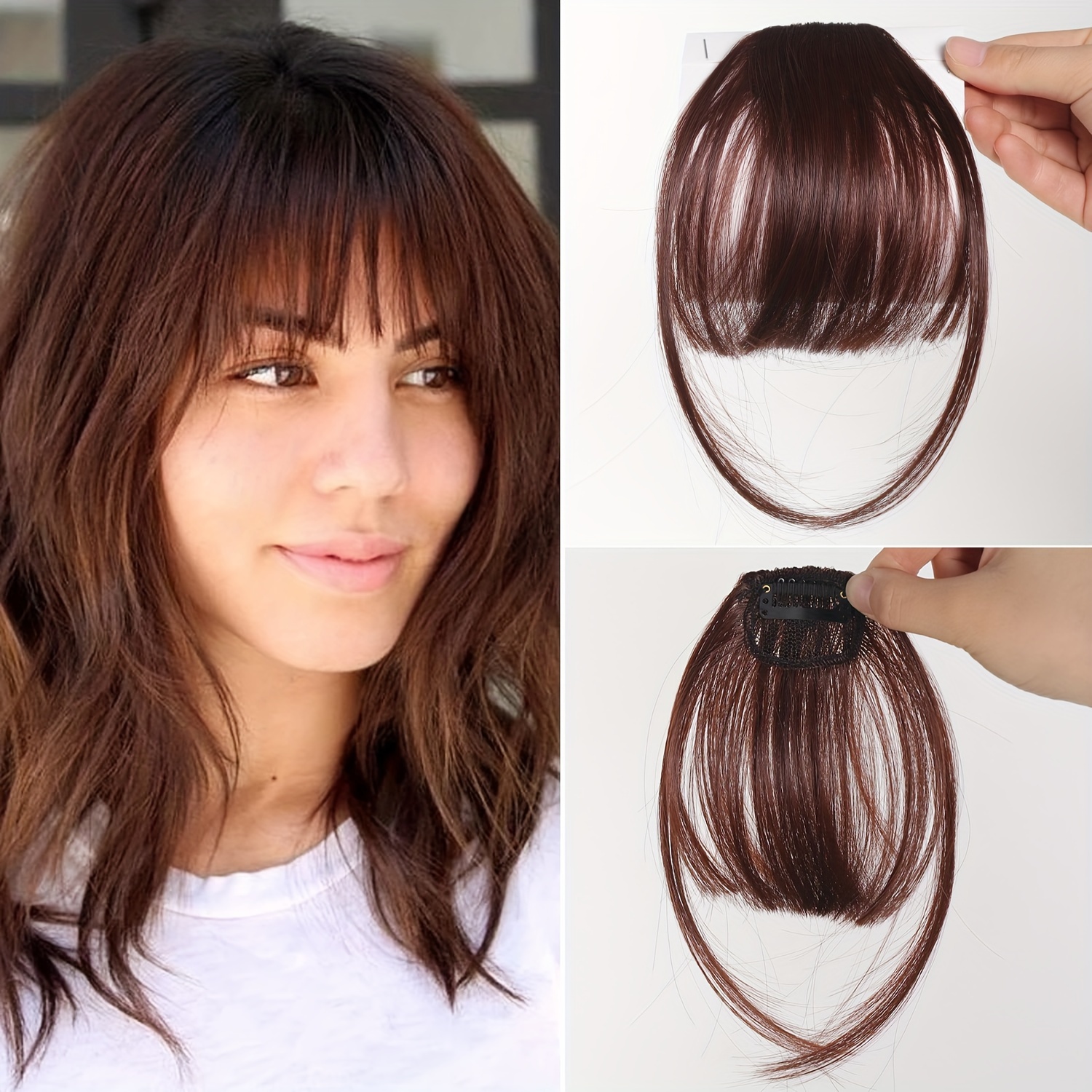 womens synthetic straight hair clip in air bangs light invisible hairpiece with   heat resistant wig accessory   and suitable for   collection details 5