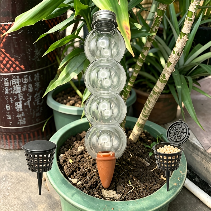 TEMU 3pcs Set: 1 Large-capacity Water Absorber + 2 Fertilizer Boxes, Automatic Watering Terracotta Clay Heads, Slow-release Drip Irrigation Spikes.