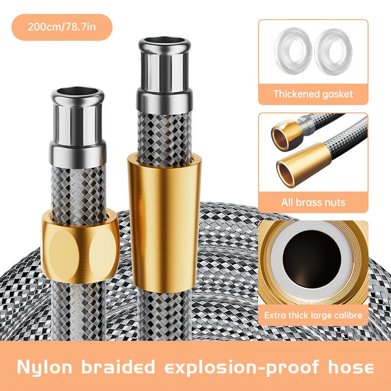 Image of 150/200cm Nylon Woven Shower Hose, G1/2 Connection - Brass Material, Universal Size For Europe And America, Suitable For Bathroom Showers