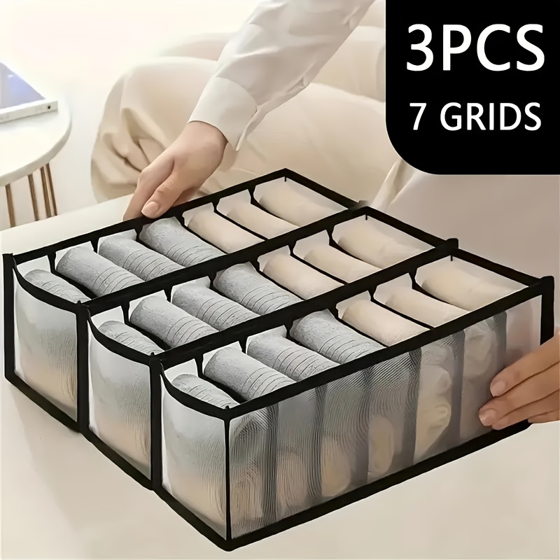 TEMU 3pcs Set Mesh Underwear And Pants Organizer, Wardrobe Folding Jeans Storage Box, Space- Organizer
