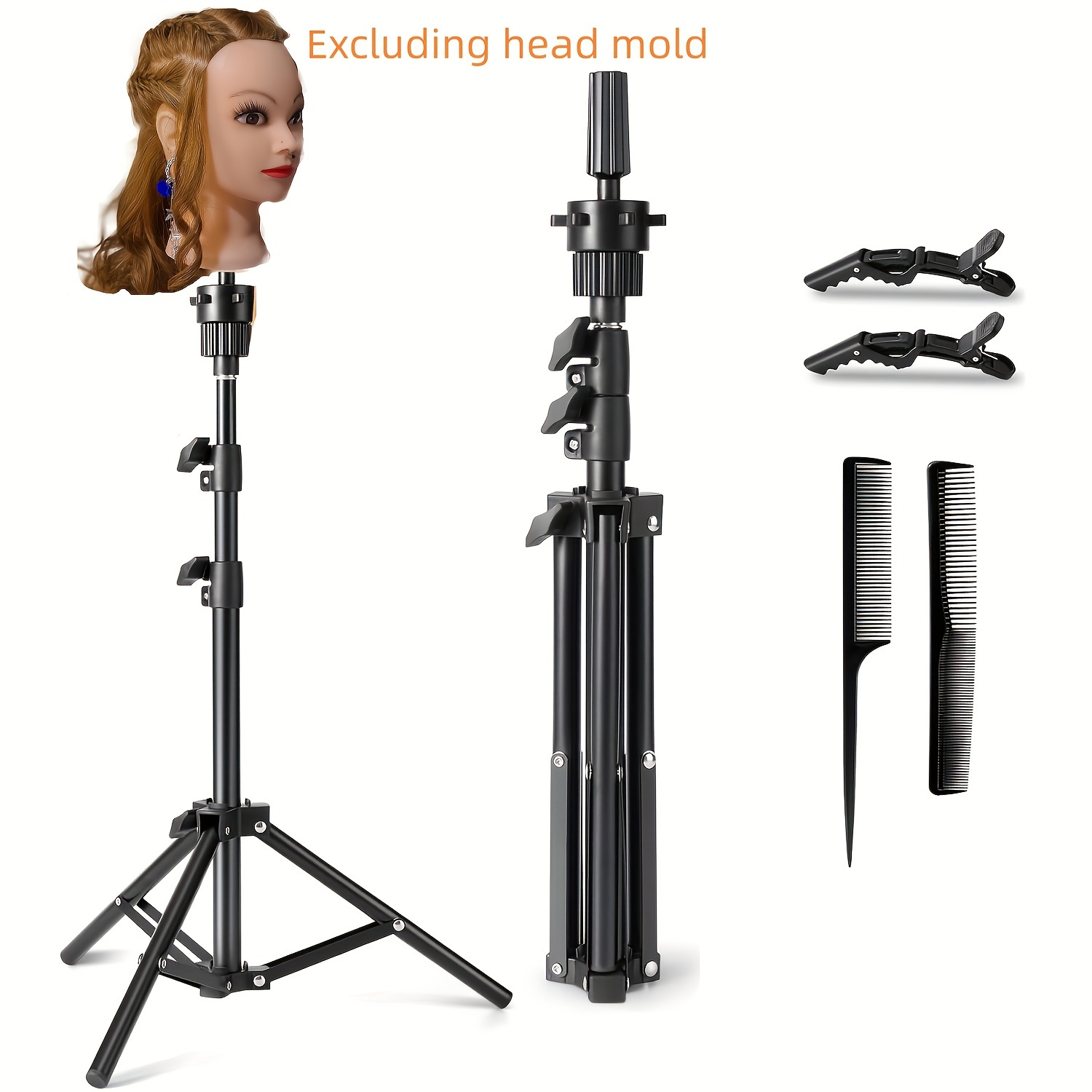 

Adjustable & Portable Wig Stand Tripod - Sturdy Mannequin Head Holder For Hairdressing Training, Cosmetology, And Styling - Includes Comb Set (mannequin Head Not Included)