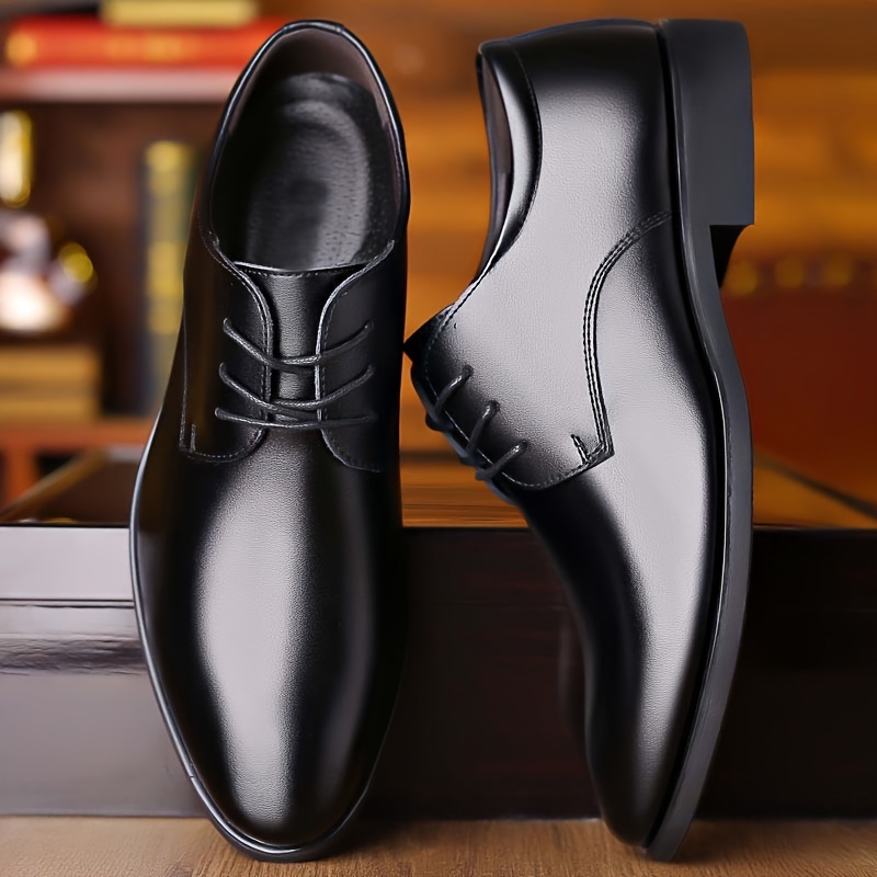 

Men's Solid Colour Plain Toe Derby Shoes, Comfy Non Slip Rubber Sole Lace Up Formal Shoes For Men's Outdoor Activities
