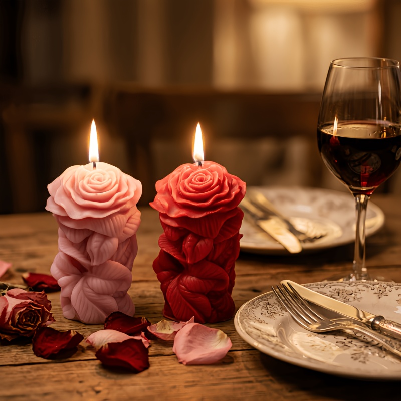 Rose Pillar Scented Candle, 3D Carved Candle, Made of Soy Wax. Suitable for Wedding Table Centerpieces, Valentine's Day, Home Decor, Dinner Parties, and Photo Props