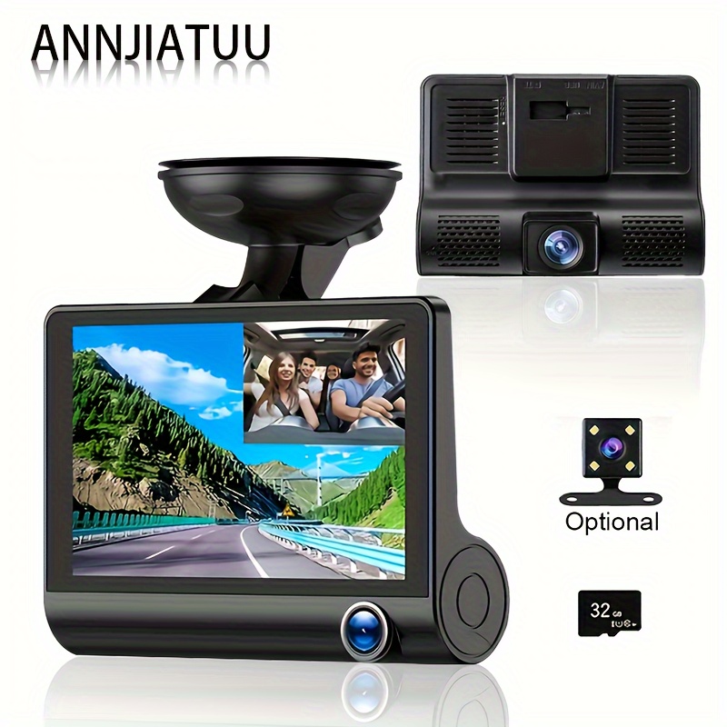 

-lens Hd Driving Recorder With Suction Cup Installation, 3 Cameras, Front And Rear Video Recording, Reverse Image Loop Recording