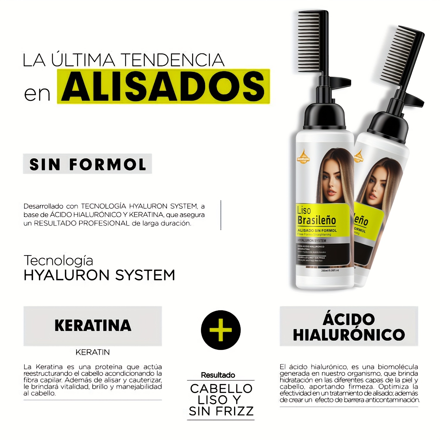 Queratina Tratamiento Acido Hialuronico Pelo Peinado Brasileño