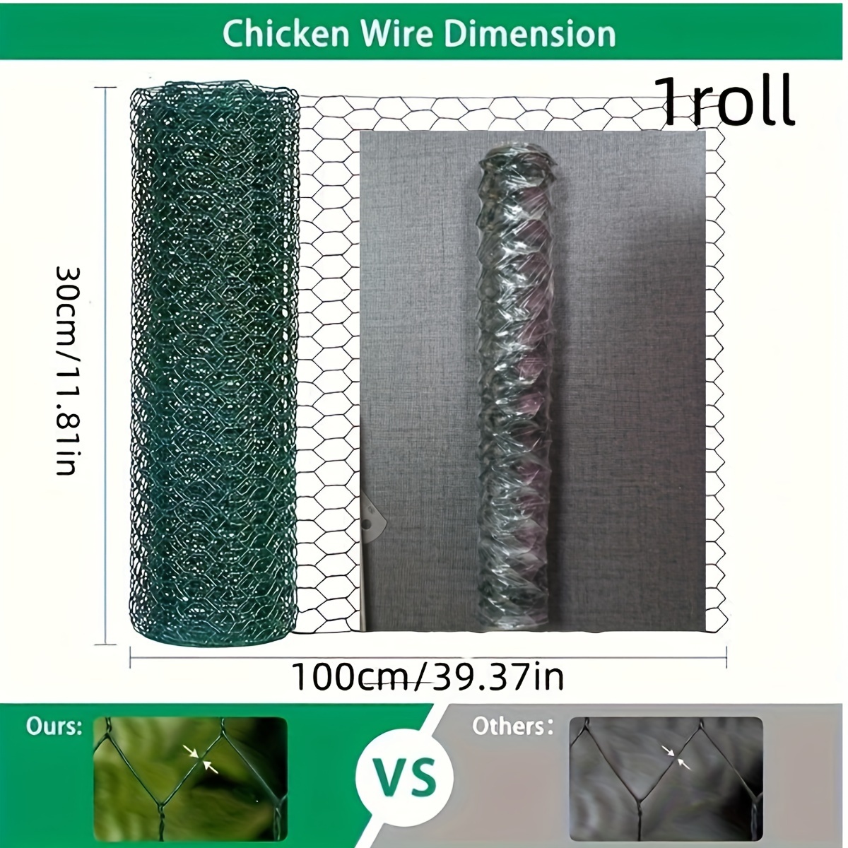 TEMU Iron Chicken Wire Mesh Roll For Plant Protection And Diy Floral Crafts - Multi-purpose Fencing Net For Home And Garden Decoration, Easy Cut Flower Support Grid