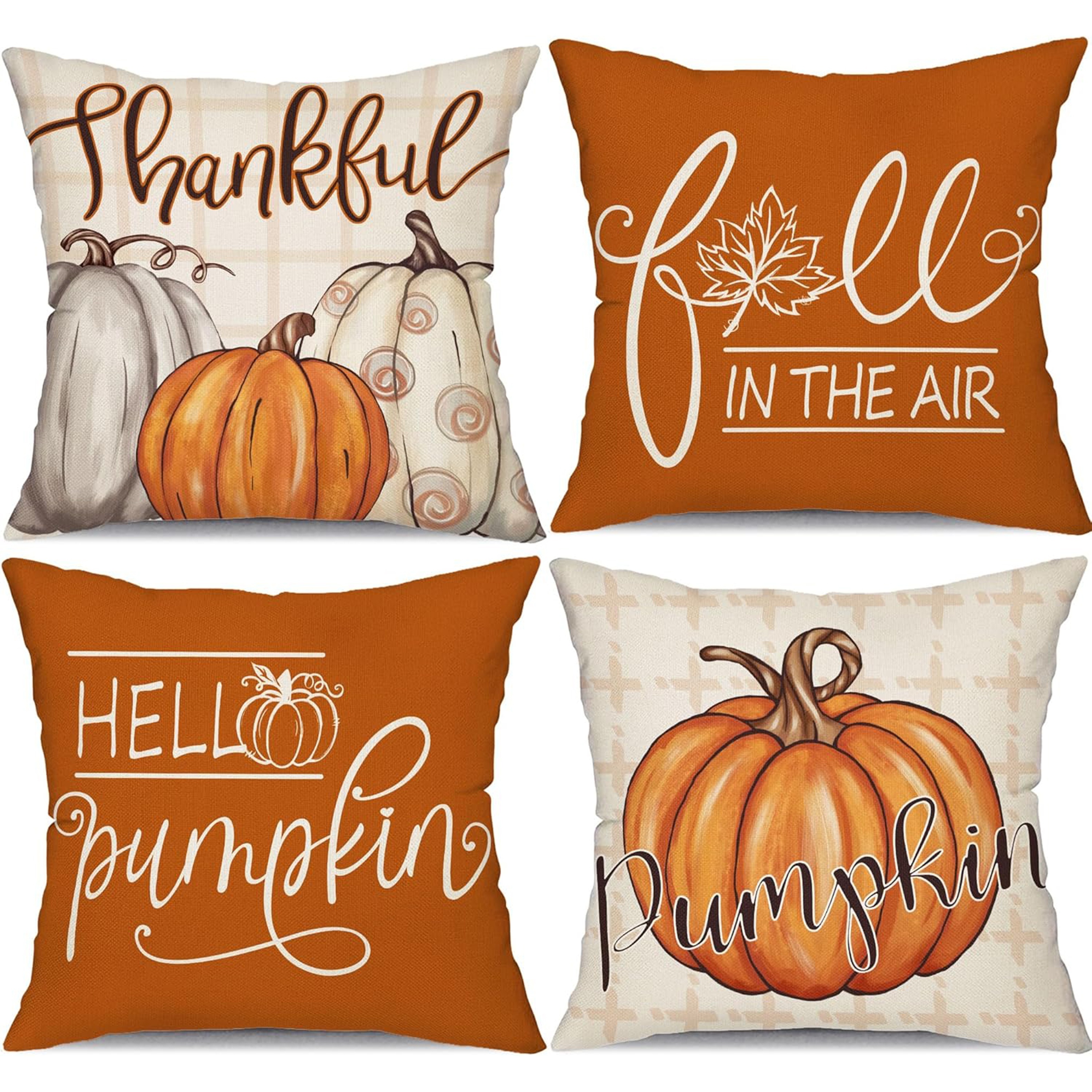 

4pcs, Fall Pillow Covers Fall Pumpkin Outdoor Throw Pillow Cover Autumn Thanksgiving Decoration For Home Couch Bed, 16x16, 18 , 20x20 Inches, Single Sided, Without Pillow