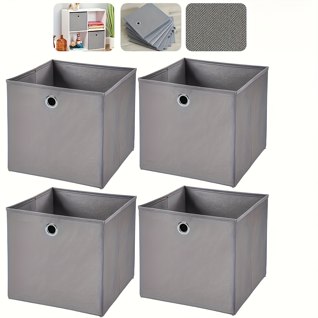 

Storage Bins Foldable Cube Organizer Fabric Drawer Set Of 4 Gray